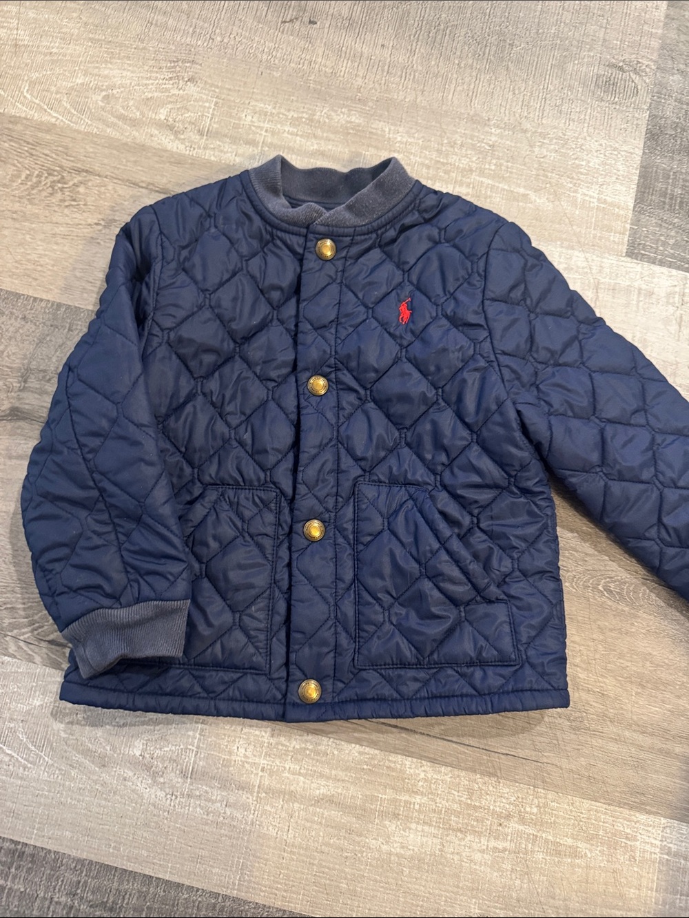 Polo by Ralph Lauren Navy Quilted Puffer Jacket with Gold-Tone Snaps